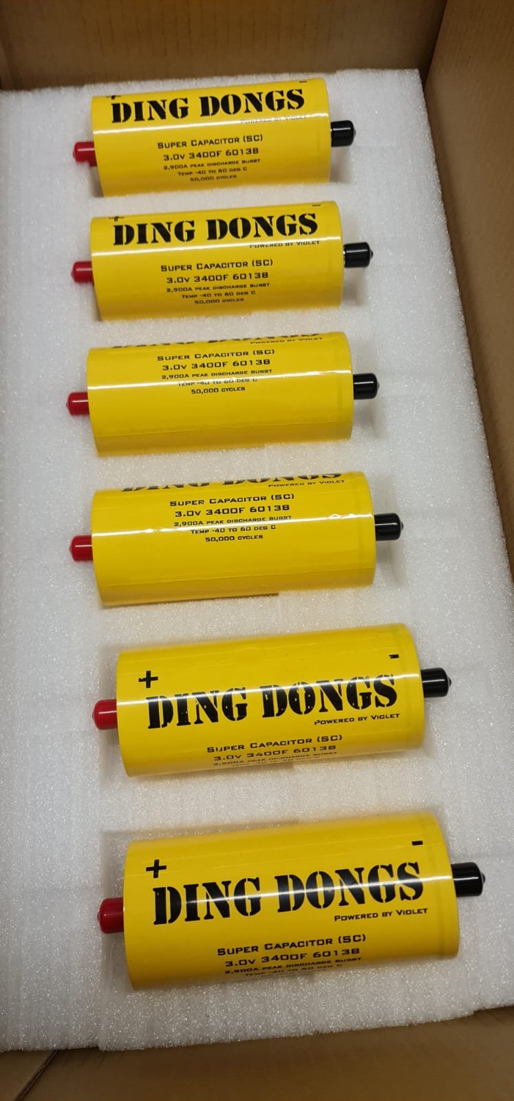 Ding Dongs Supercap 3.0v 3400F 2900A 500,000 cycles 6 Cell Per Bank - Image 3
